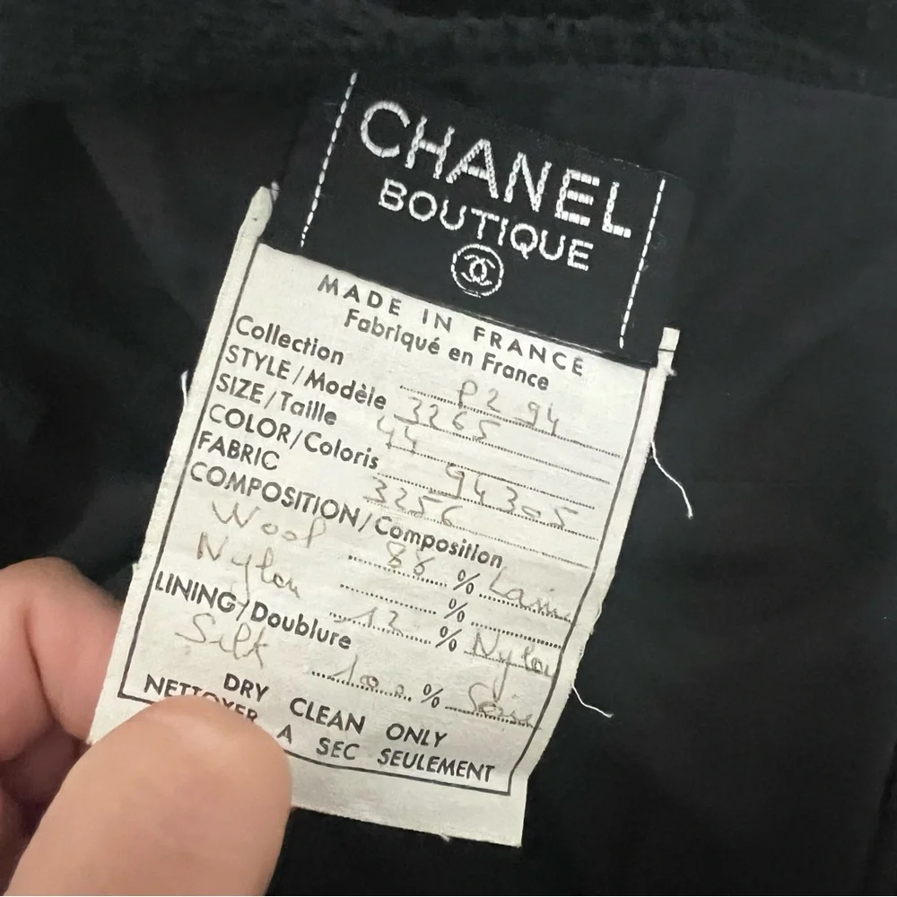 Vtg Chanel Boutique Black Wool Straight Skirt Women's Size 44